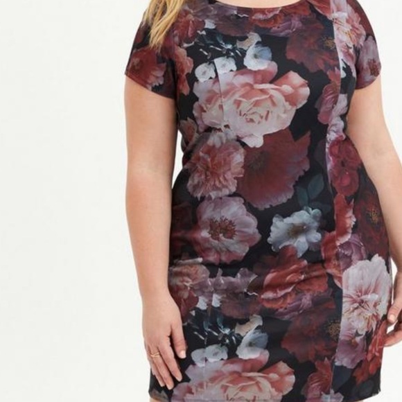 New Torrid Scuba bodycon Dress Black Floral size 1X 14/16 - Picture 1 of 7